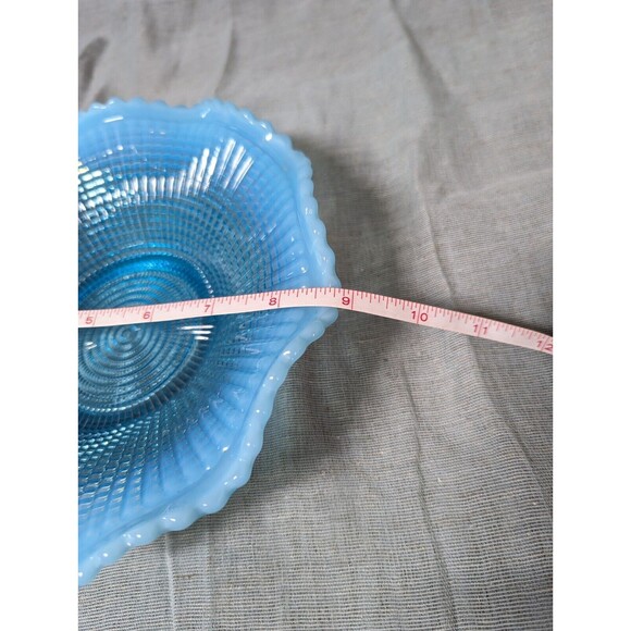 EAPG Opalescent Bowl by Model Flint Glass Company Ribbed Spiral Aqua Mid Century - Picture 4 of 4